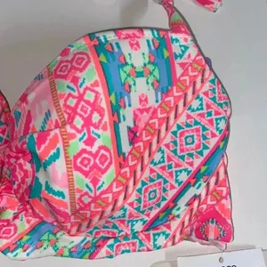 NWT Coco Rave‎ 32D Nixie lightly padded halter bright bikini top pink blue thumbnail 3
