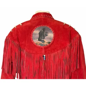 Vintage Red Suede Fringe Jacket Eagle Beaded Western Southwestern Women’s Large thumbnail 10