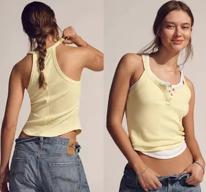 NWT $38 Anthropologie x Pilcro Yellow Hang Ten Layering Scoop-Hem Tank XL thumbnail 2