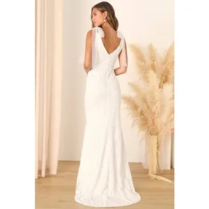 NWT Lulus Eternally Yours White Lace Tie-Strap Mermaid Maxi Dress Bridal Bride S thumbnail 3