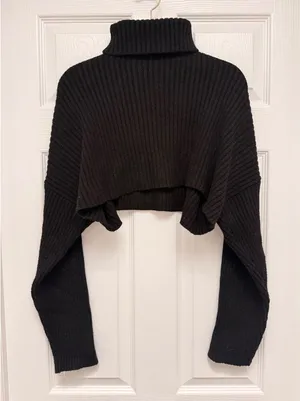 Zara Womens Ribbed Knit Ultra Cropped Turtleneck Sweater Black Small thumbnail 1