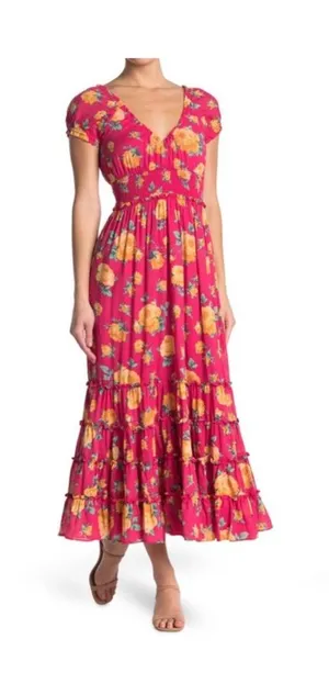 Betsey Johnson Vintage Pink Ruffled Tiered Sundress S thumbnail 1