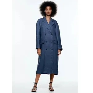 ZARA Limited Edition Linen Coat Buttons Pockets Double Breasted Blue X-Small thumbnail 5
