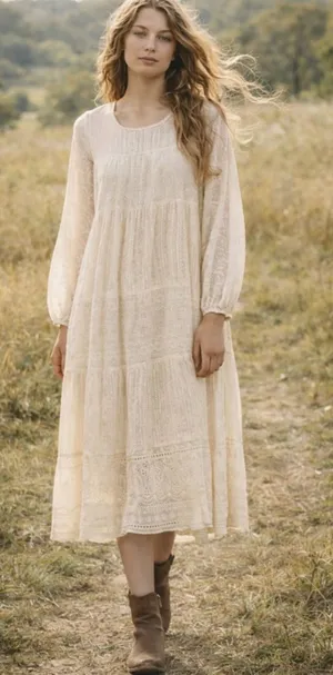 Free People Gemma Eyelet Lace Midi Dress XS Cream Cottage Core Prairie Romantic thumbnail 1