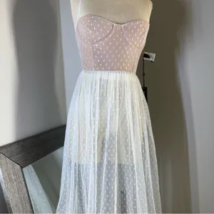 White Fox Boutique Strapless maxi sheer Dress in Pink and White thumbnail 4