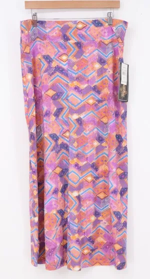 Jane Ashley Maxi Skirt Womens L Orange Purple Geometric Chevron NEW thumbnail 1