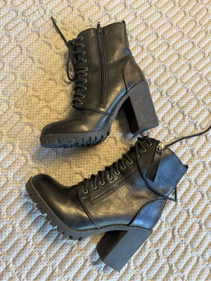 Soda Black Lace-Up Combat Moto Boots thumbnail 3