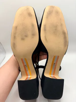 Sam Edelman Black Suede Slingback Heels Sz 8 Square Toe Cutout Retro Chic Preppy thumbnail 8