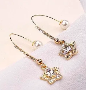 Crystal Star Pearl Drop Earrings thumbnail 2