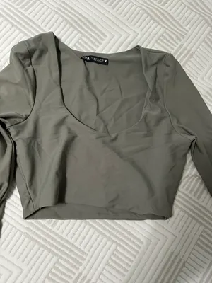 ZARA Green Long Sleeve Crop Top thumbnail 2