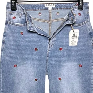 NWT EASEL l Strawberry Fields Embroidered Lightwash Wide Leg Jeans thumbnail 5