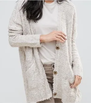 ✨ Free People Boucle Slouch Cardigan‎ Oatmeal Cozy Button Front Sweater M ✨ thumbnail 1