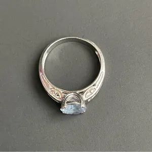 925 Sterling Silver Aquamarine Cubic Zirconia Ring Size 8 Engagement Anniversary thumbnail 7
