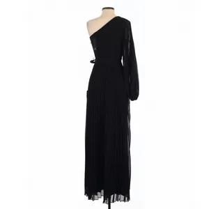 Lulus Divine Charm Black Pleated One-Shoulder Maxi Dress Small Evening Formal thumbnail 2