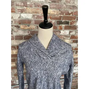 NWT L.L. Bean Women's Shawl Collar Marled Knit Pullover Sweater XS Blue White thumbnail 2