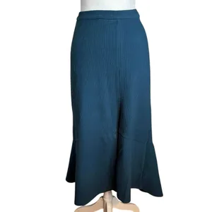 By Anthropologie Size M Slim Knit Skirt Teal Midi Ribbed Stretch Pull On thumbnail 4