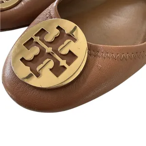 Tory Burch Brown Leather Minnie Travel Ballet Flats with Gold Logo thumbnail 4