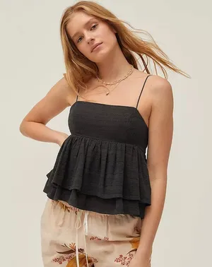 Urban Outfitters UO Olivia Black Tiered Ruffle Babydoll Cami Medium thumbnail 1