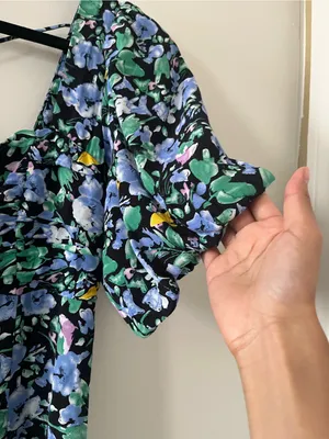 Blue Green Floral Puff Mini Dress Medium Romantic Cottagecore Summer Going Out thumbnail 5