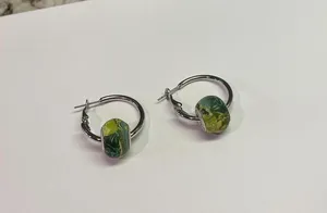 Women’s Clay Green Bead Silver Tone Hoop Signed Viva Beads thumbnail 2