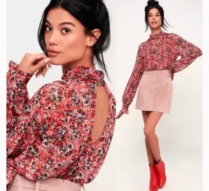 Free People NEW Wmns Coral Floral All Dolled Up Mesh Crop Top Shirt Sz S Romance thumbnail 2