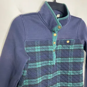 L.L. Bean quilted Mock‎ neck pullover sweatshirt blue green women's small petite thumbnail 4
