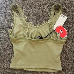 NWT Cider Olive Lace Trim Ribbed Top thumbnail 4