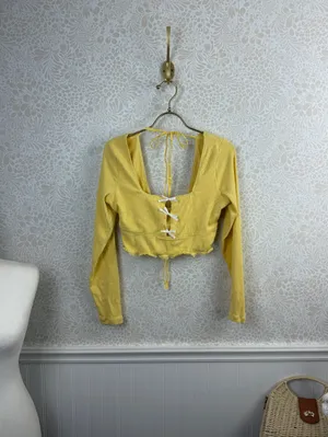 Free People Mellow Yellow Cropped Dancing Queen Bow Cutout Top - Size - Large thumbnail 3