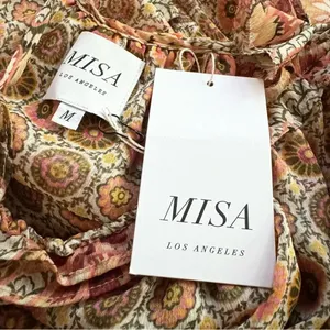 MISA Los Angeles Nita Midi Ruffle Dress in Flora Tile Mix Green and Pink Size M NWT thumbnail 10