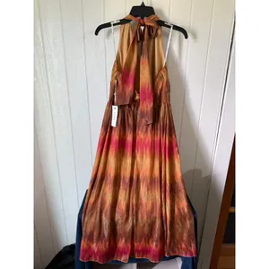 Siena Women Orange Pink Ikat Metallic Halter Maxi Dress Size 6 NWT thumbnail 4