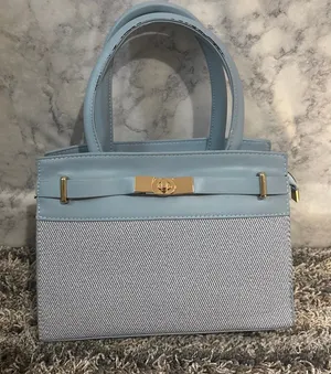 Light Blue Structured Tote Handbag with Gold Hardware thumbnail 1