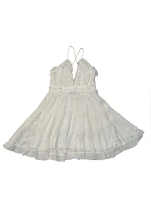Aakaa White Ruffled Tiered adjustable Spaghetti’s Straps Mini Dress Size M thumbnail 13