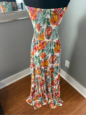 Abel The Label x Anthropologie Tropical Floral Strapless Smocked Maxi Dress SM thumbnail 4