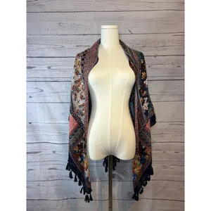 Boho Multicolor Floral Geometric Tassel Fringe Shawl Scarf 46x46 thumbnail 3