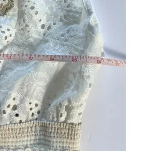 White Eyelet Lace Midi Dress S Boho Crochet Tie Front Made in Italy ART 6163 thumbnail 5