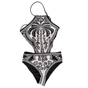 NWT SweatyRocks Tropical Print Halter One Piece Cut Out Swimsuit Small thumbnail 6