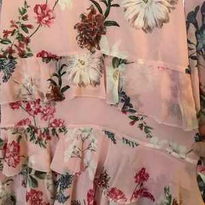 NICHOLAS Pink Floral Long Sleeve Ruffle Cold Shoulder 100% Silk Dress Size 2 XS thumbnail 7
