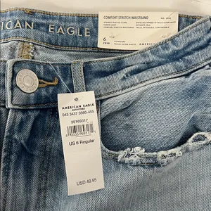 American Eagle Light Blue Comfort Stretch Waistband Highest Rise 90s Flare Size6 thumbnail 4