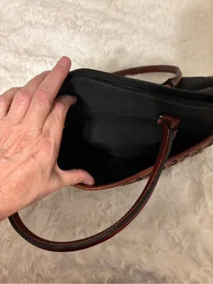 Valerie Stevens Black Brown Woven Leather Handbag Satchel Y2K thumbnail 4