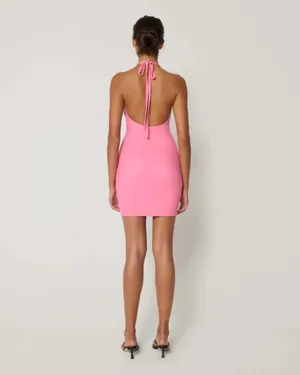 KHY Smooth Stretch Halter Mini Dress Pink thumbnail 3