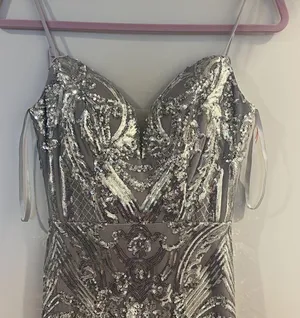 Amelia Couture style no. 62079114 (size 2) silver detailed prom dress thumbnail 2
