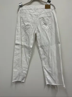 Motel Rocks White Relaxed Wide Legs Jeans with Raw Hem Size 28 thumbnail 3