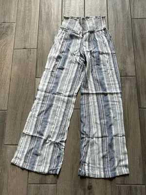 Indigo Rein Blue and White Striped Smocked-Waist Wide Leg Pants thumbnail 1