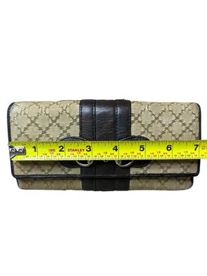 GUCCI Horsebit Diamante Brown Leather and Beige Canvas Bifold Wallet WOC thumbnail 14