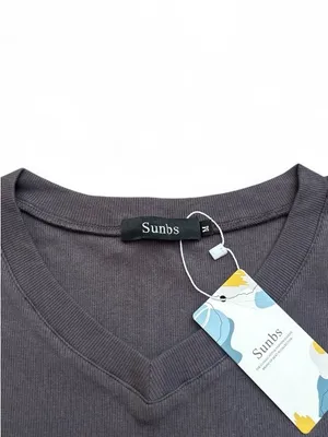 Long-Sleeve Ribbed V-Neck Slim Fit Top Gray Lightweight Fitted Casual Shirt Sz M thumbnail 4