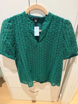 Ann Taylor Emerald Green Eyelet Keyhole Blouse thumbnail 1