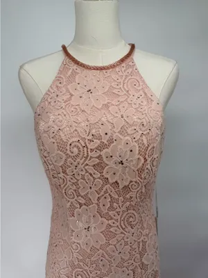 Sherri Hill 53361 Blush Lace Halter Gown High Slit Rhinestone‎ Dress NWT Size 8 thumbnail 8