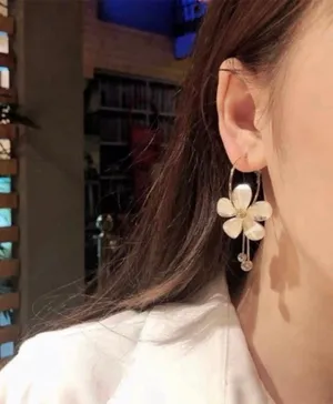 Women's Crystal Flower Drop Dangle Earrings Gold thumbnail 4