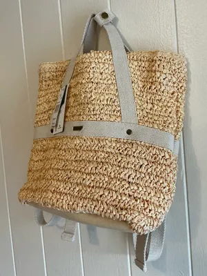 a Rare HTF NWT Beach Rip Curl Premium Woven Straw Cream Backpack Tote Bag thumbnail 3