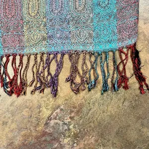 Women’s Multicolor Stripe Fringe Scarf Purple thumbnail 6